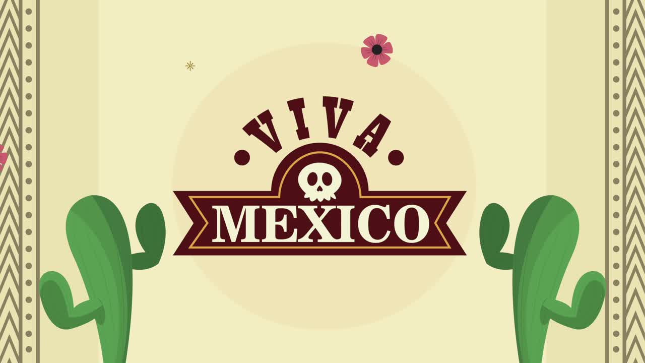 viva mexico lettering with cactus animation