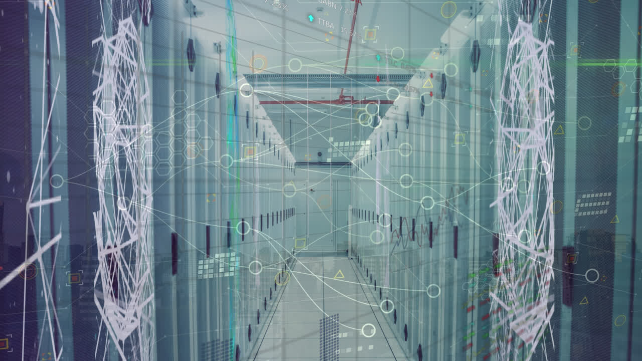Animation of network of connections and data processing over computer servers