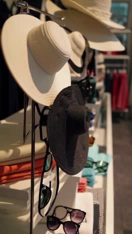 stylish hats and sunglasses on display