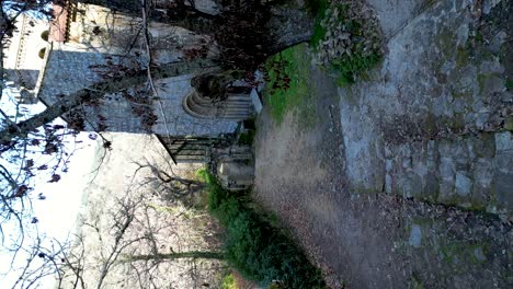 Entering-the-Monastery-of-Santa-Cristina-de-Ribas-de-Sil,-Parada-de-Sil,-Ourense,-Galicia,-Spain