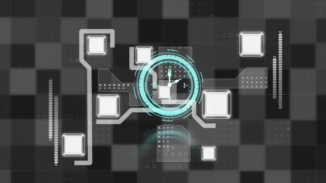 animación del reloj moviéndose rápidamente sobre los servidores de la computadora