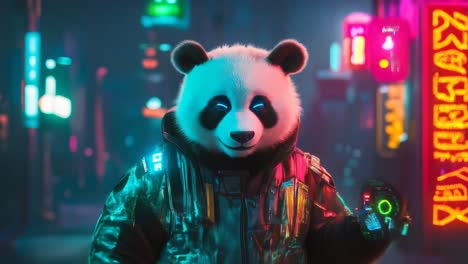 cyberpunk panda in neon city