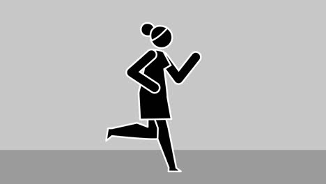 figura de palo de dibujos animados personaje femenino corriendo ciclo de bucle de animación aislado con luma mate para alfa