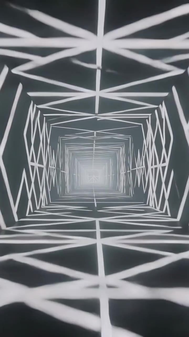 Dikey video: Sahnede içeri doğru atan döngüsel ışık tüneli başlıyor, derinlik için LED tüpler ve aynalar.