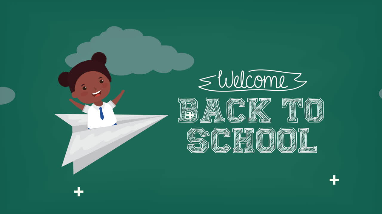 back to school season with afro girl in paper airplane