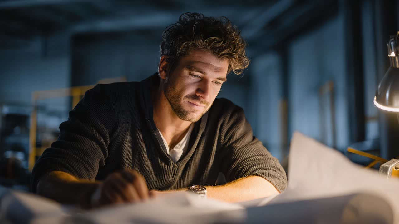 Man working on architectural plans