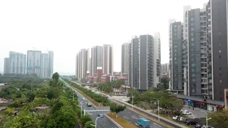 Drone-Shots-of-Guangzhou-outskirts-during-a-foggy,-hazy-morning,-China-3