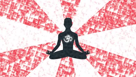 meditating human figure in lotus pose with hindu spiritual sign om.