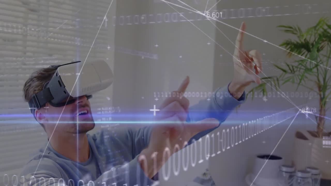 vr 헤드 ⁇ 을 사용하여 코카시안 남자에 대한 데이터 처리 애니메이션