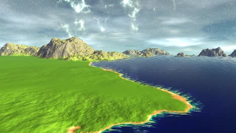 planeta alienígena. montaña y agua. animación. panorama. 4k