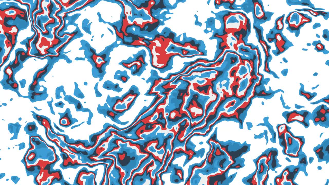 Abstract animation of colorful grungy shapes moving on white background. Seamless loop animated background, wallpaper.