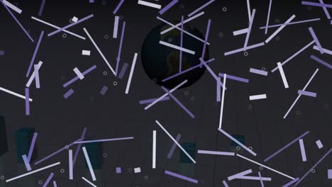 animation of shapes over globe and graph on black background