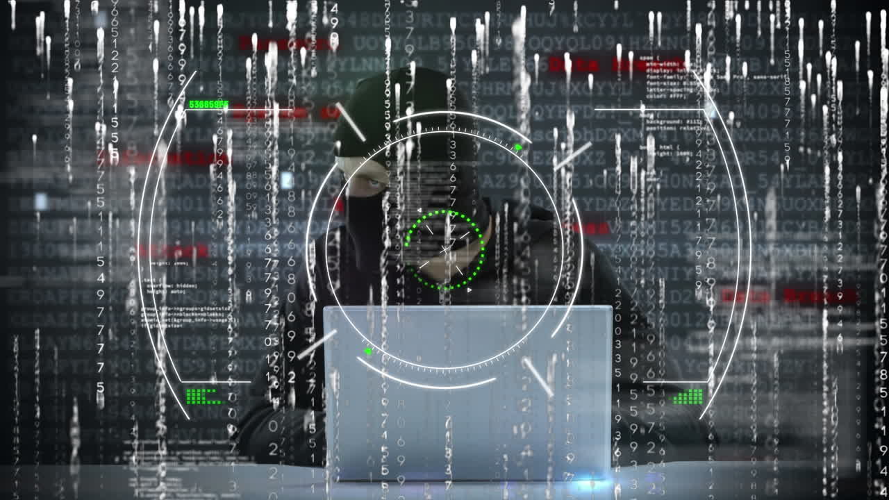 노트북으로 해커를 통해 범위와 데이터 처리의 애니메이션