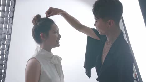 hair styling session in studio