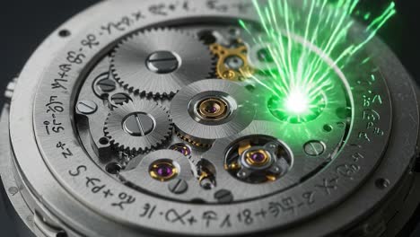 intriguing mechanism: the detailed close-up of a watch movement showcasing complex gear interaction and fascinating energetic effects