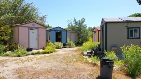 aerial of storage sheds converted into homeless encampments in the river bed area of ventura oxnard california