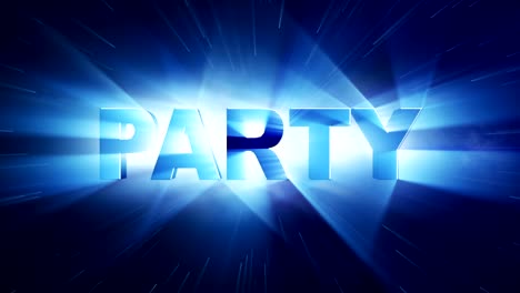 animación de texto de la fiesta y rayos de luces, renderización, fondo, bucle