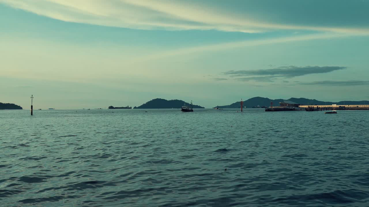 Beautiful Summer Sunset At Waterfront Seafood Night Market Sabah,Boat,Island,Jetty And Seafood Eateries,Kota Kinabalu,Malaysia.