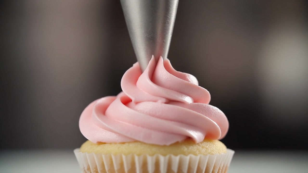Piping Pink Frosting onto a Cupcake