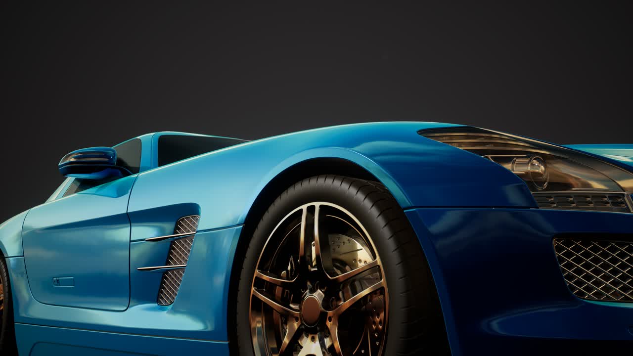 밝은 조명을 가진 어두운 스튜디오에서 럭셔리 스포츠 자동차