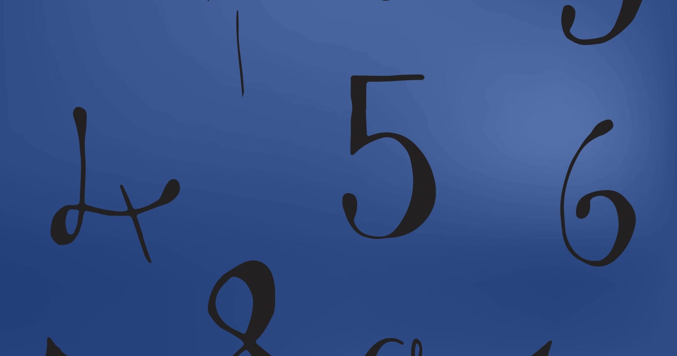 Animation of numbers and data processing over blue background
