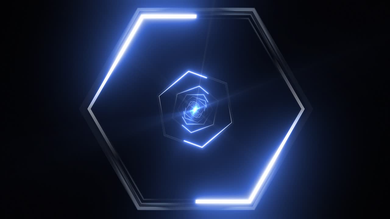 Abstract Glowing Neon Hexagon Tunnel