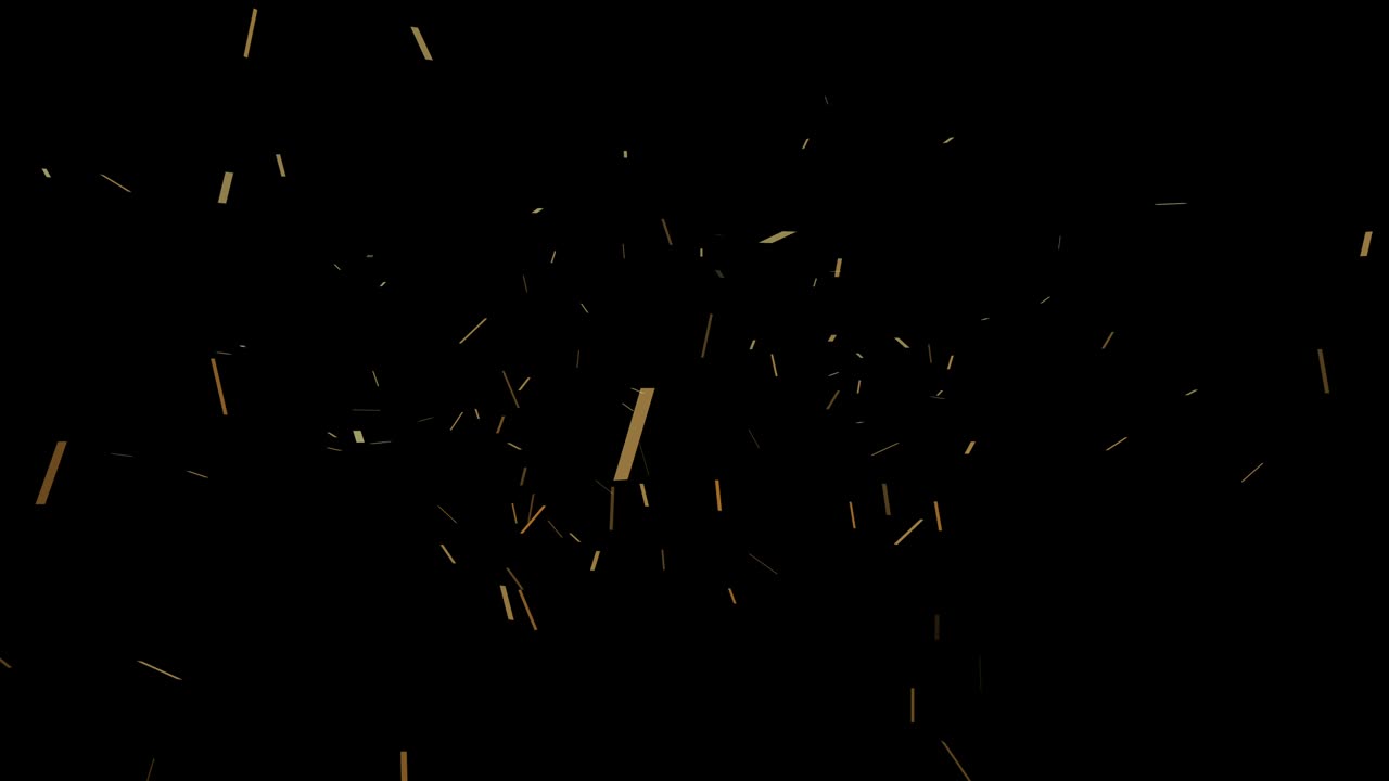 금 리본 콘페티 폭발은 검은 스크린에서 아름답습니다. 파티 및 축제 비디오 애니메이션을 위해.
