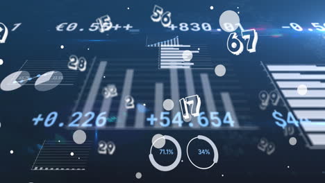 animation of data processing and spots on blue background
