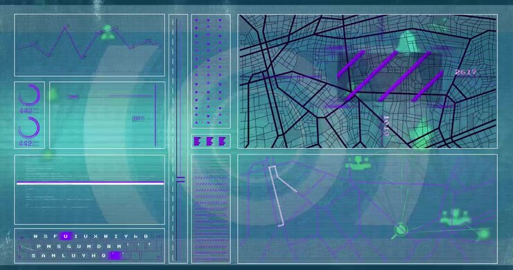Animation of data processing over blue background