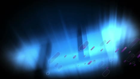 Animation-of-violet-shapes-moving-over-black-background-with-blue-lights