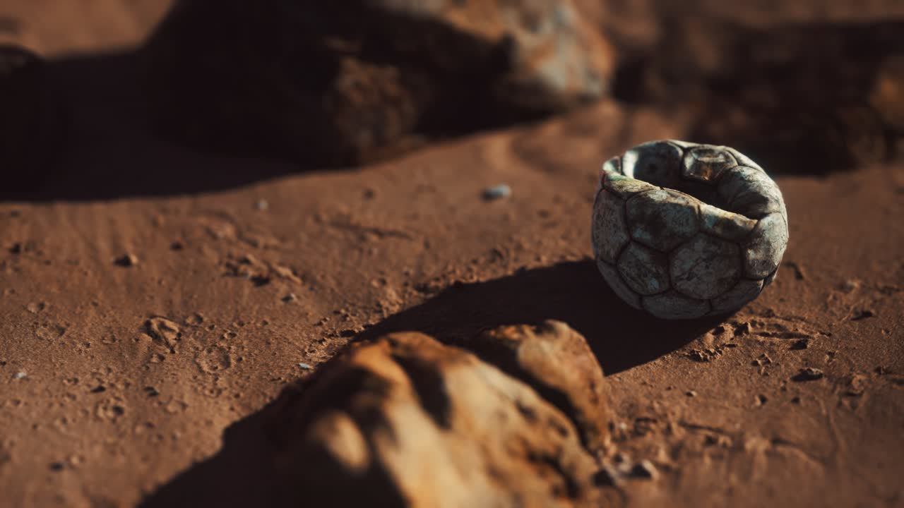 velha bola de futebol na praia de areia