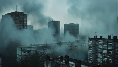 foggy urban cityscape