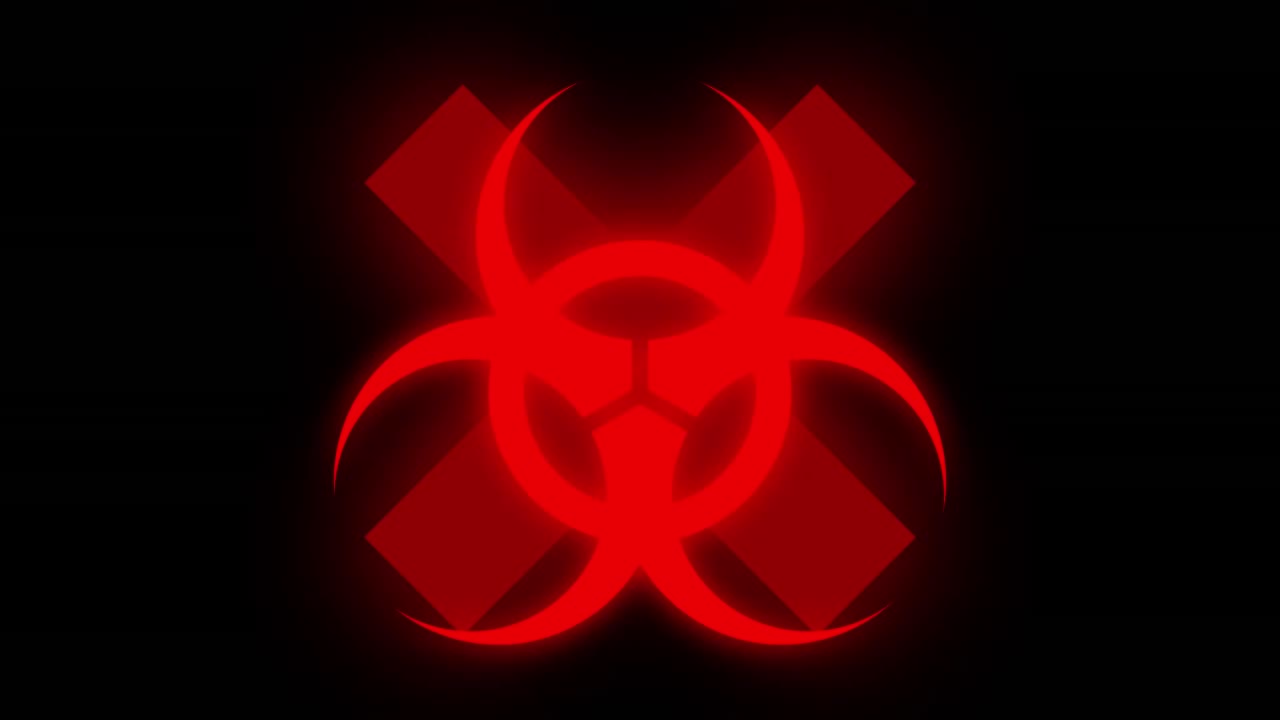 símbolo de virus rojo en cruz con interferencias