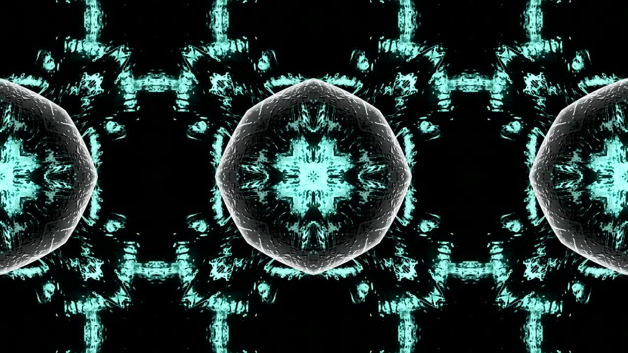 Looped Abstract neon ornate decorative background. 3D Kaleidoscope or mandala.