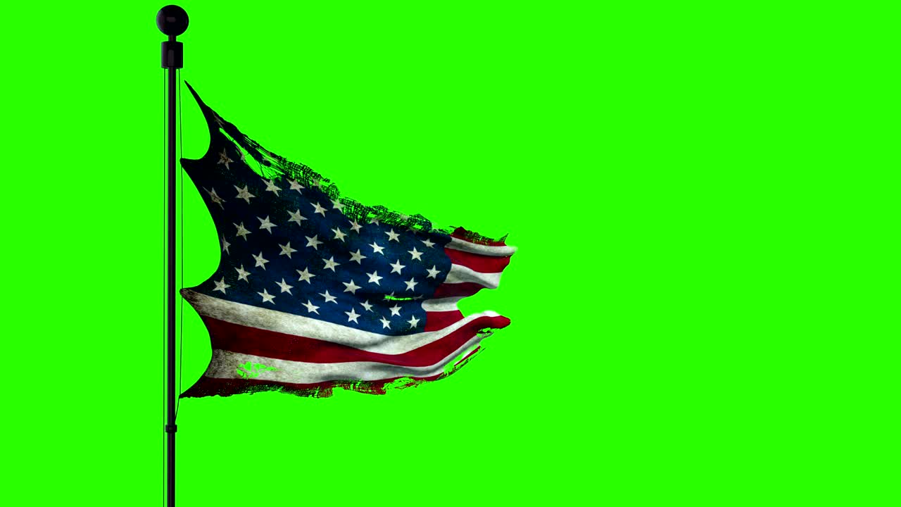 rasgado lágrima grunge antiguo primer plano de la bandera de estados unidos de américa, estrellas y rayas, estados unidos de estados unidos en pantalla verde de chroma key