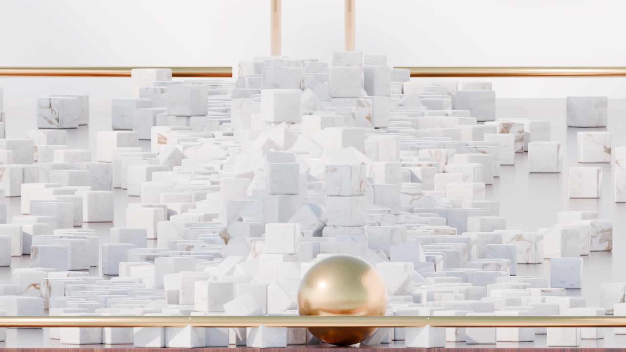 Abstract Marble Cubes and Golden Ball