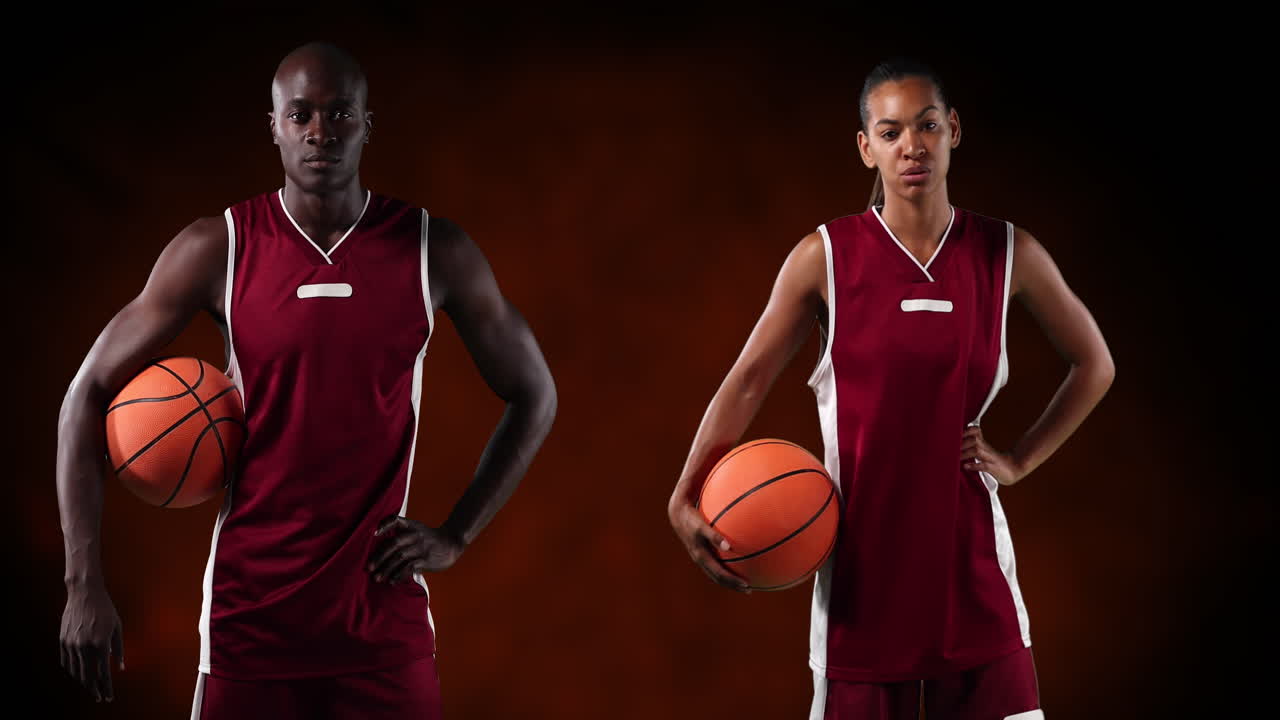 animación de diversos jugadores de baloncesto sobre un fondo negro