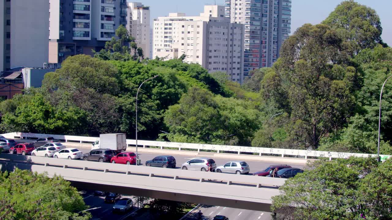 Road rush hour traffic transit, bridge structure, city residents