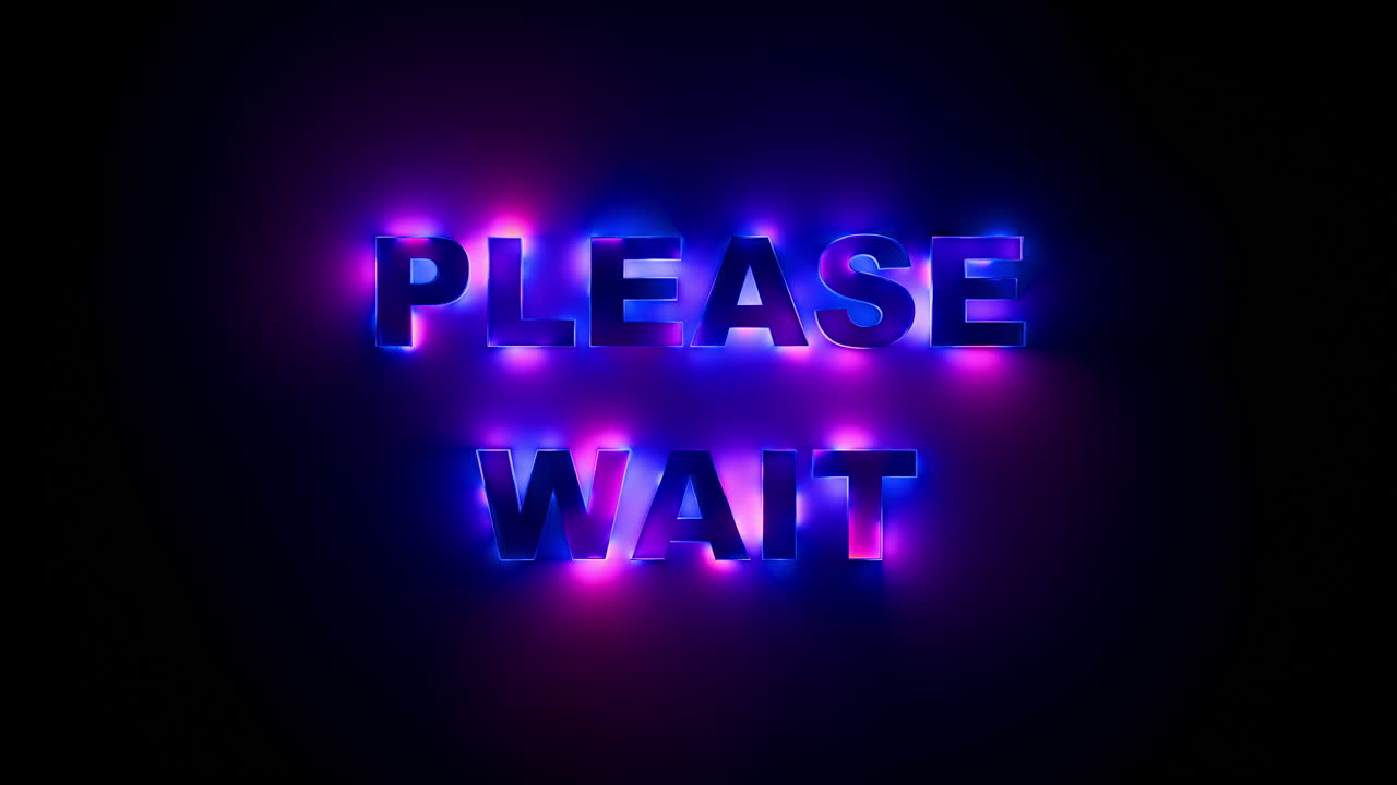 Please Wait Neon Gradient Light Text Loop with Futuristic Glowing Motion. Looped animation. 3D rendering