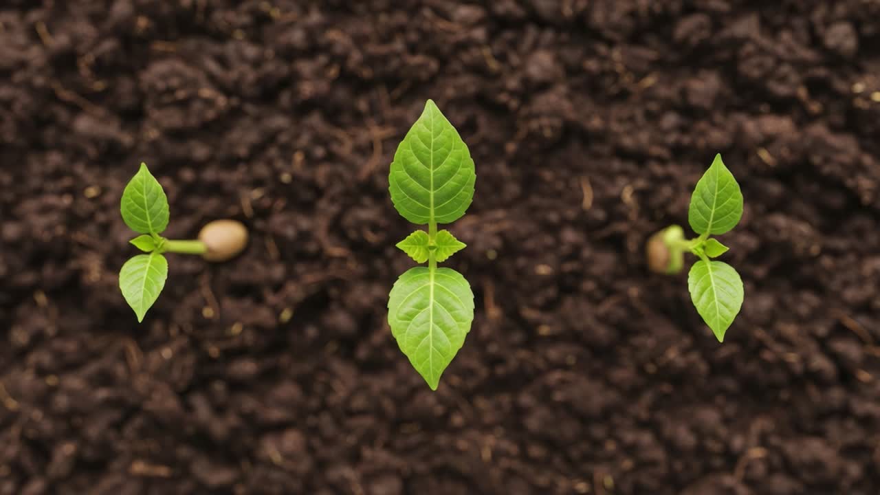 Giovani germogli di piante che crescono in terreno fertile