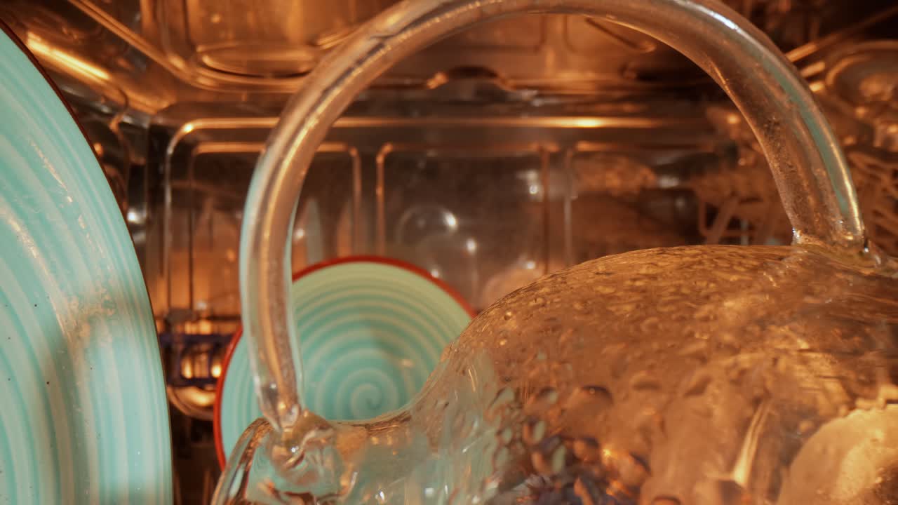 lavaplatos abierto con platos limpios. concepto de limpieza.