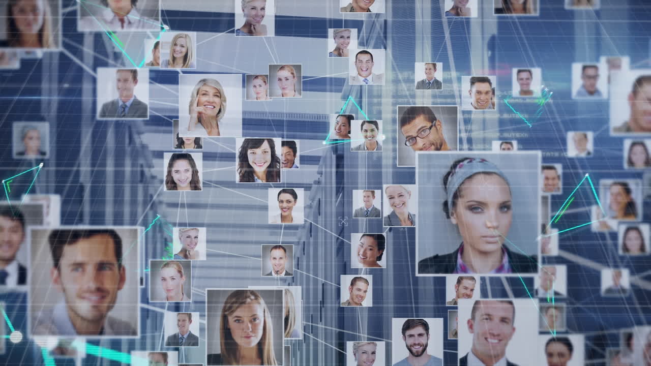 비즈니스 프로파일 아이콘 네트워크와 컴퓨터 서버 에 대한 네온 플렉서스 네트워크의 애니메이션