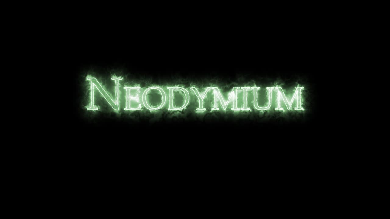 Neodymium, chemical element, written with fire. Loop