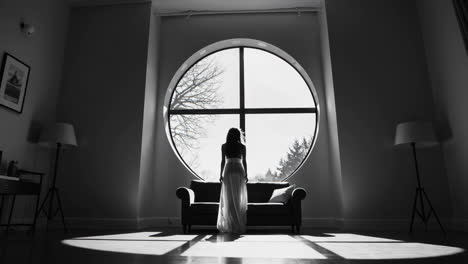 woman silhouette against a circular window
