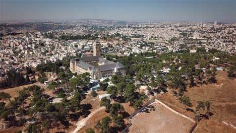 flying over augusta victoria hospital and east jerusalem