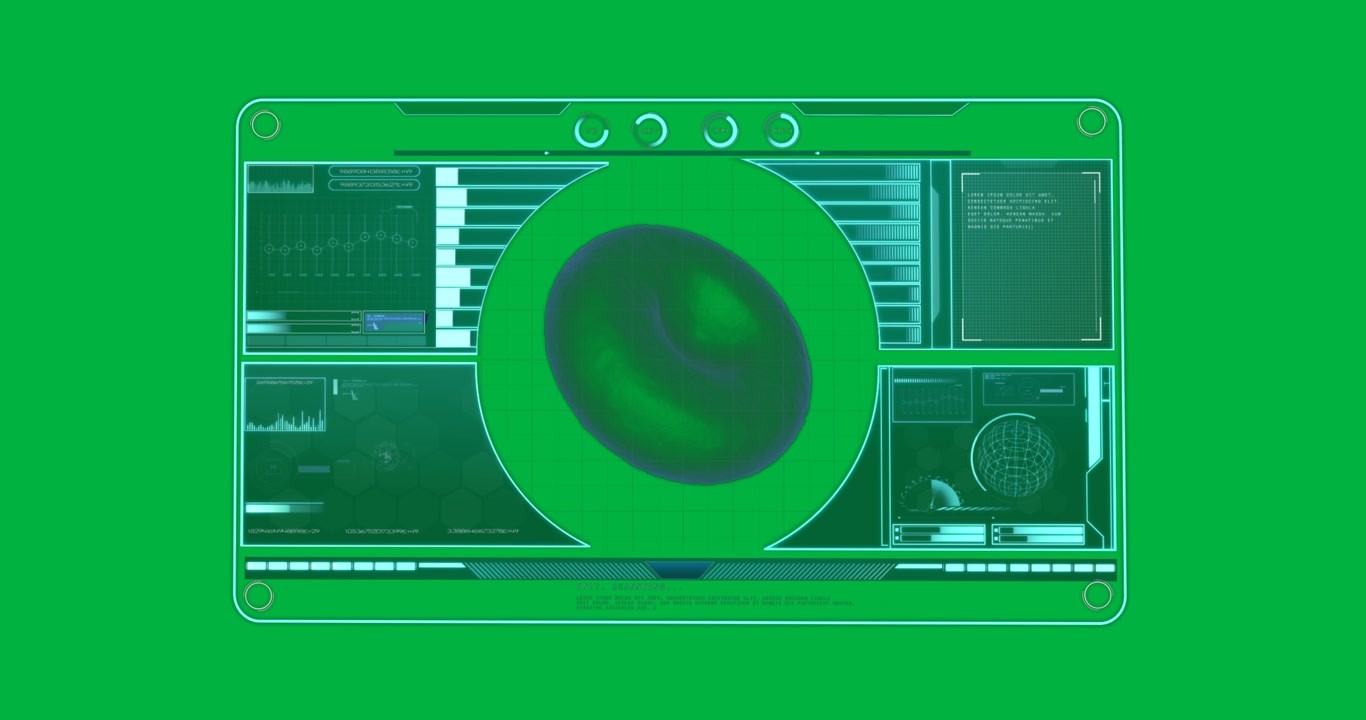 Animation of macro cell spinning and medical data processing on screen