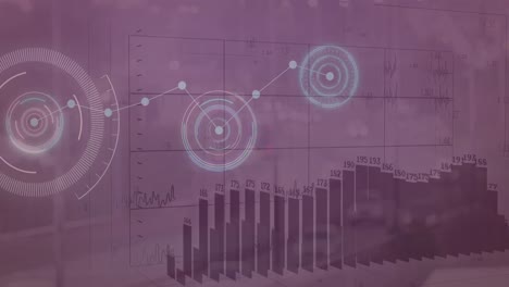 Animation-of-graphs,-connected-dots-on-loading-circles-over-moving-vehicles-on-street