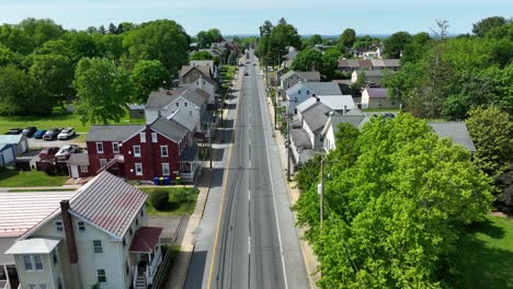 a drone aerial establishing shot of a small town in america