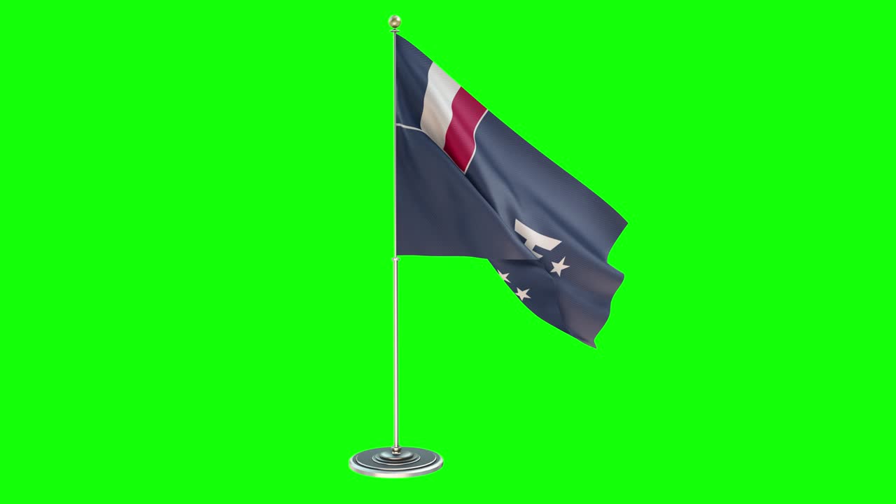 French Southern and Antarctic Lands  3D Looping Illustration of small flag pole