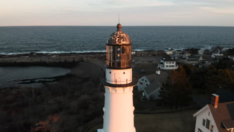 scenic aerial shot of two lights lighthouses in cape elizabeth, maine